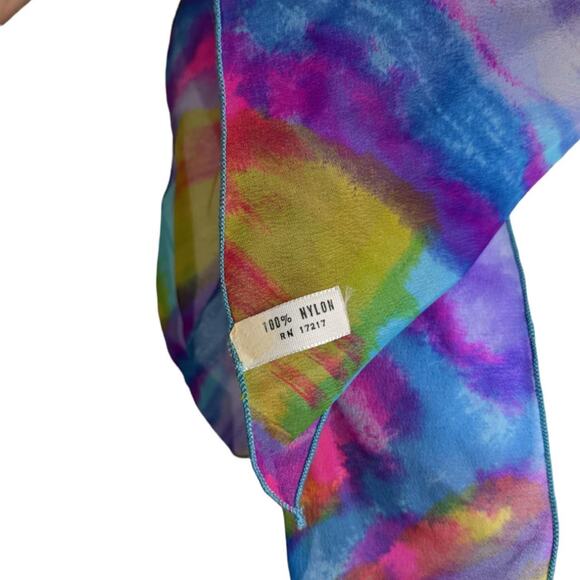 60's Purple Psychedelic Watercolor Abstract Nylon Chiffon Scarf - Picture 3 of 3